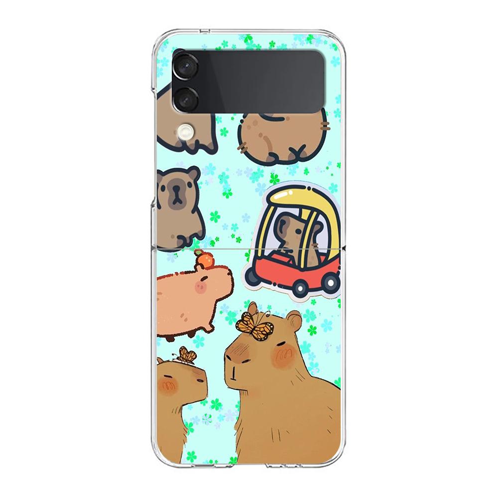 Cartoon Capybara Hard PC Phone Case For Samsung Galaxy Z Flip 5 4 3 Transparent Cover For Galaxy Z Flip 6 Foldable Shockproof
