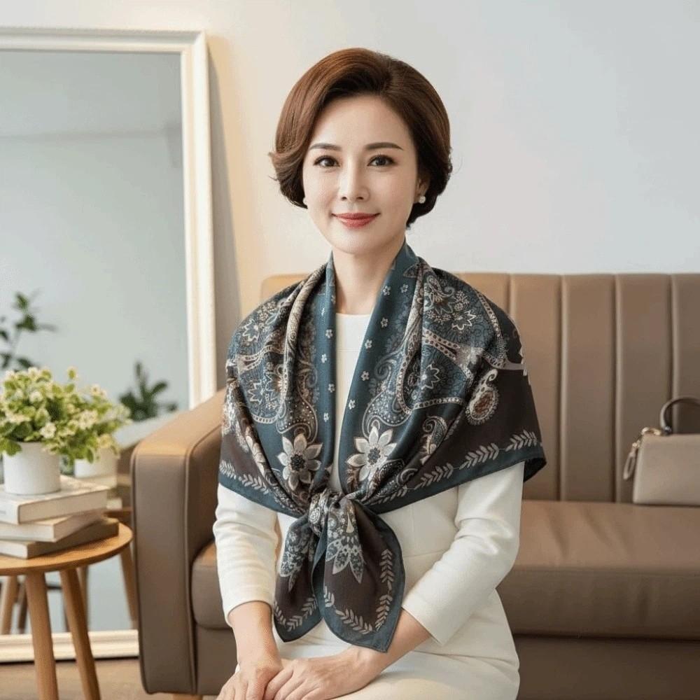 Sunscreen Mom Square Headscarf Lightweight Retro Patterned Square Shawl Bag Accessories