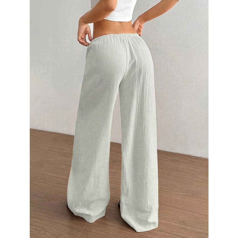 Damen Uni Strukturierte Weite Hosen, Knoten Taille Schrägtasche Lässige Lockere Hosen