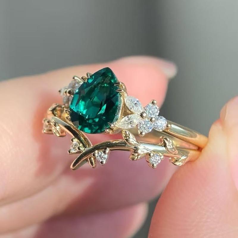 European and American new fashion flower shape green zircon inlaid luxury personalized women's ring