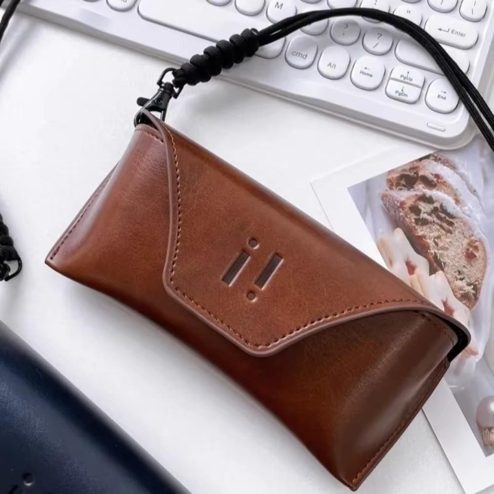 Anti-Fall Glasses Storage Bag Hanging Neck Sunglasses Eyeglass Bag PU Leather Glasses Bag Outdoor