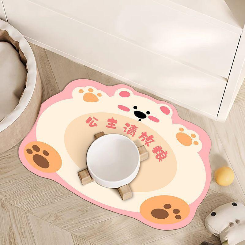 Pet Universal Absorbent Placemat Cartoon Cat And Dog Non-Slip Food Placemat Pet Food Basin Absorbent Quick-Drying Mat