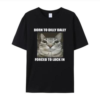 T-shirt d'été décontracté polyvalent à manches courtes imprimé chat mignon et amusant pour homme, haut surdimensionné cool et respirant pour une ambiance de rue