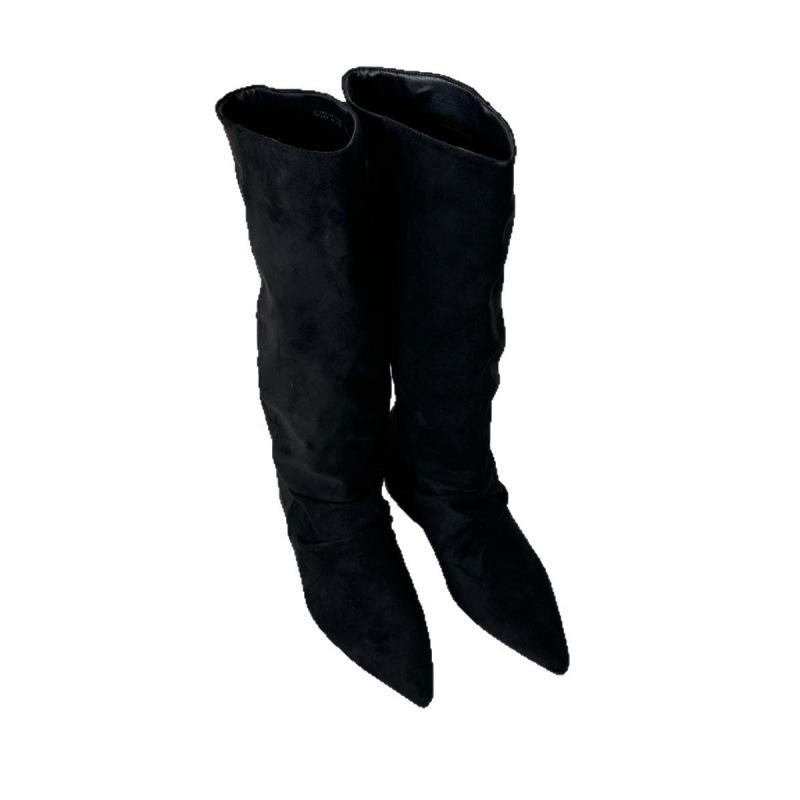 2025 Herbst und Winter neue französische Retro matte Leder spitze hohe Ritterstiefel Weiblichkeit Wildleder aber Kniestiefel
