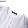 ZANZEA Women Casual Round Neck Short Sleeve Stripe Long Dress