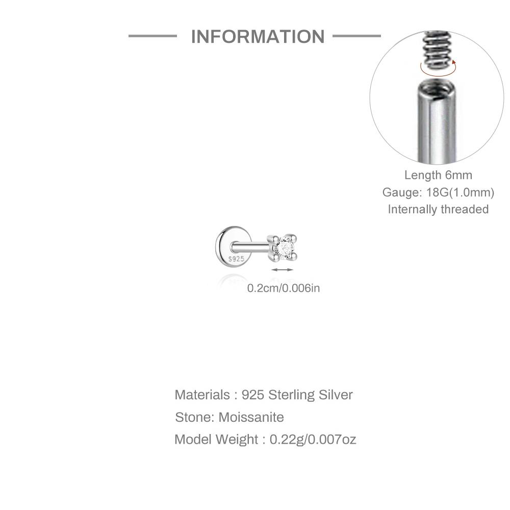 AIDE 925 Silver 1PC Mini Moissanite Four-Claw Screw Stud Earrings Casual Design DIY INS Ear Studs For Lady Jewelry