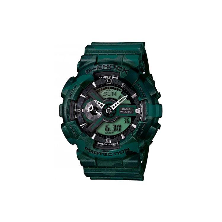 

Casio Dual Display Series Fashion Trend Street Cool Advanced Dark Camouflage Dual Display Sports Waterproof Quartz Movement Resin Strap GA-110CM-3 Green Strap