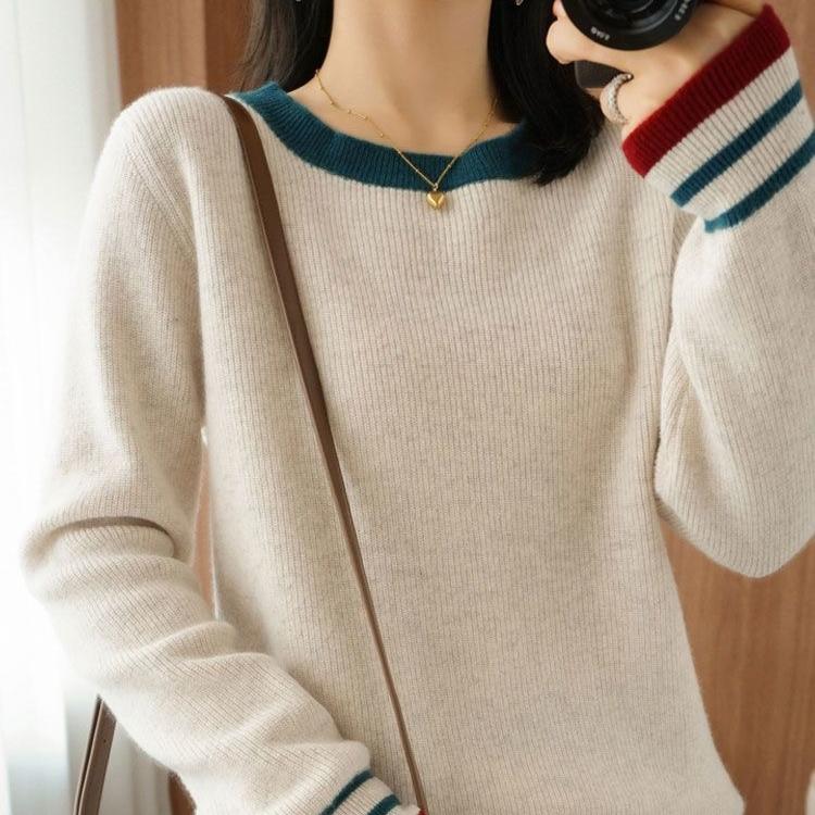 Round-neck Sweater Loose Korean-style Plus-size Pullover Fashionable Solid-color Loose Knitted Sweater Long-sleeved Top for Autumn and Winter
