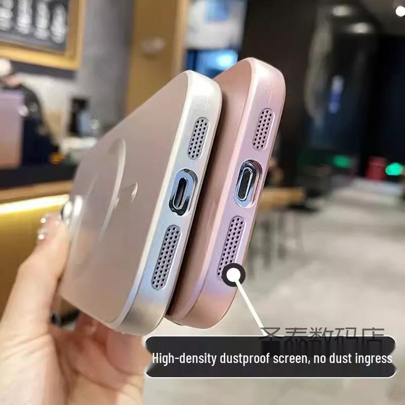 Magnetic Liquid Lens Protector for iPhone 15 Pro Case - Electroplated CD Pattern Metal Protective Cover