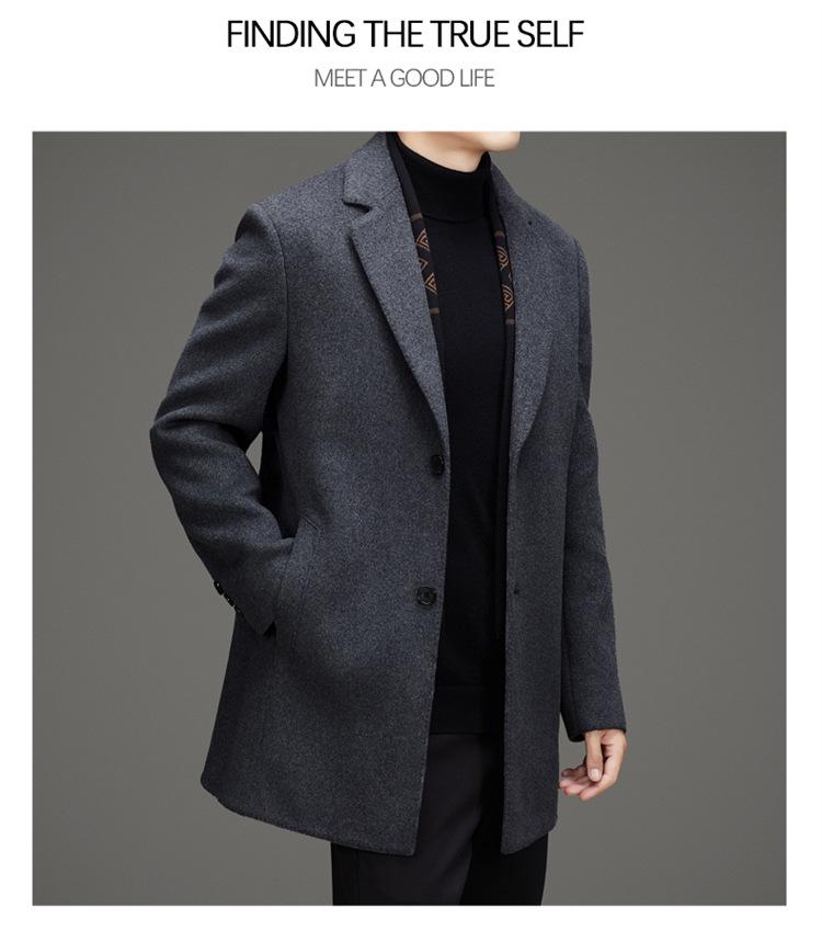 Men's Mid-Length Woolen Coat - Autumn/Winter Suit Collar Business Casual