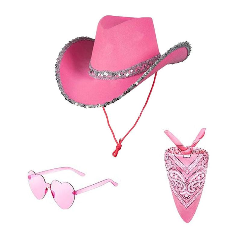 Makeup Costume Prop Set With Cowgirl Cowboy Hat Glasses And Bandana For Party Costumes