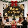 Black Gold New Year Backdrop Banner 2026 Happy New Year Christmas Party Background Decoration Gifts New Year Party Supplies