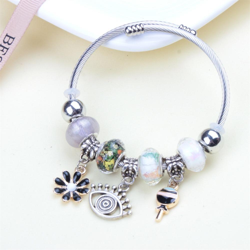 Beaded Bracelet Bangle Multi Element Stainless Steel Copper Alloy Open Spring Snake Bone Chain