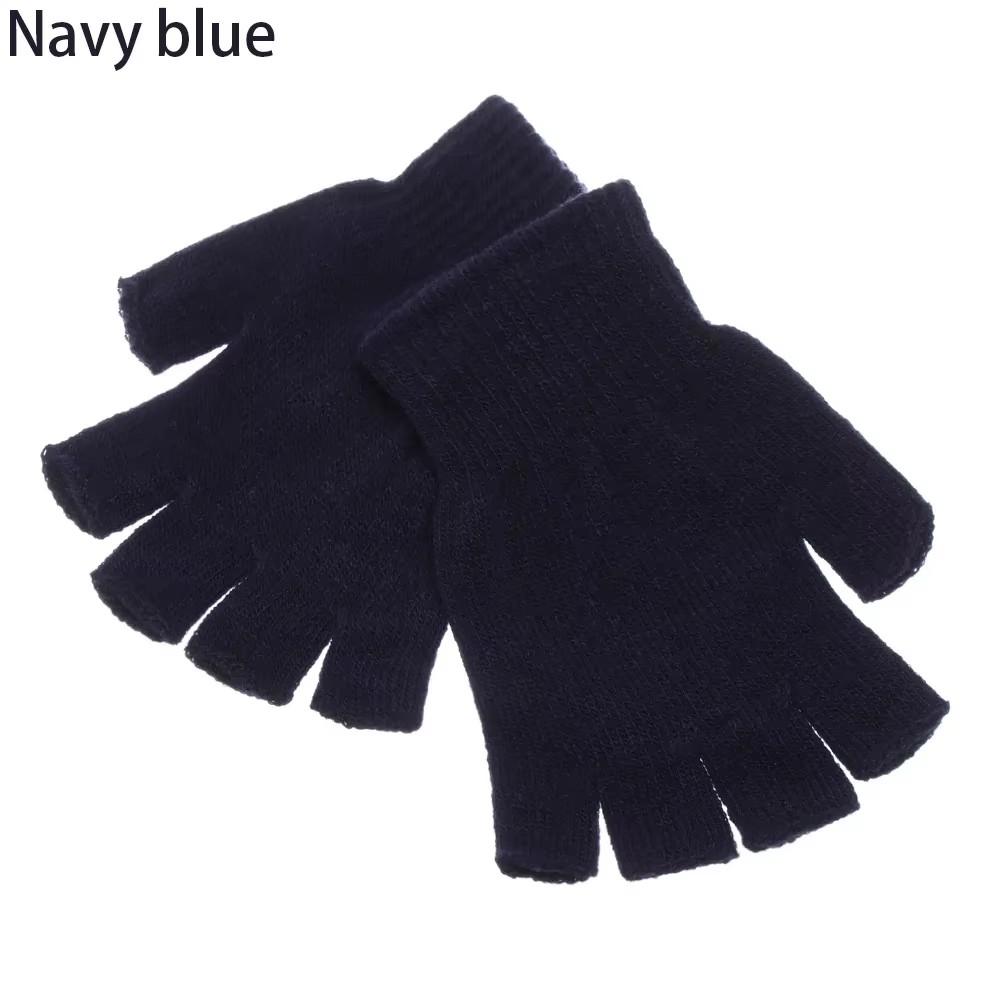 

Solid Color Knitted Fingerless Gloves Outdoor Mittens Thickened High Elasticity Gloves Winter Soft Warm Half Finger Wrist Gloves темно-синього кольору