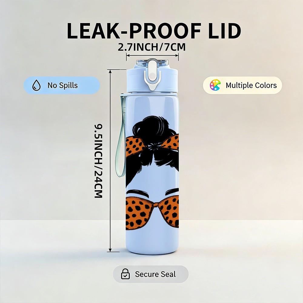 1PC Leopard Print Woman 750ml Color Plastic Sports Water Bottle Leakproof Flip Straw Lid Suitable for Sports Office Home Use