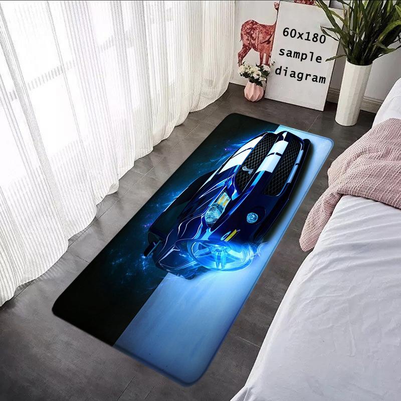 Sports Car Design Carpet Mat Rug - Green/Blue Racing Vehicle Pattern Home Decoration for Living Room Bedroom Non-Slip Floor Mat