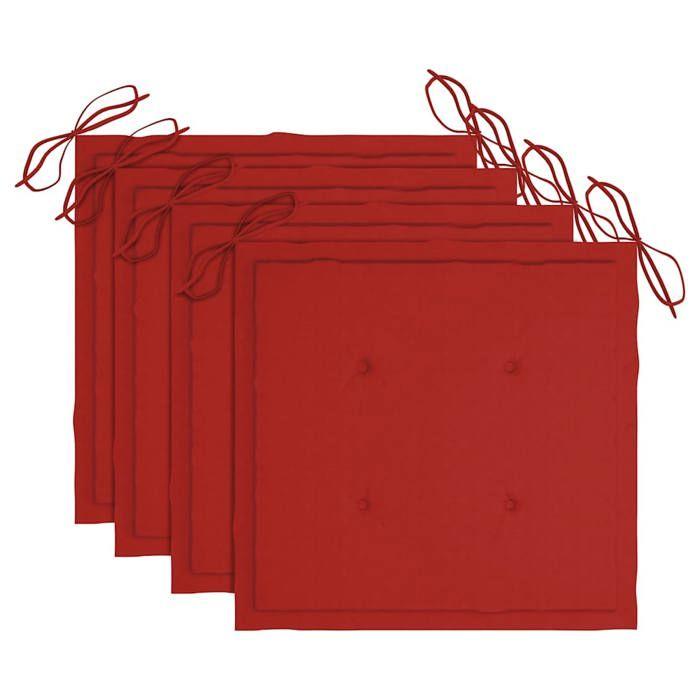 Chaises de jardin - MAISON EXCLUSIVE - Chaises à lattes - Acacia massif - Lot de 4 avec coussins imperméables - Contemporain rouge