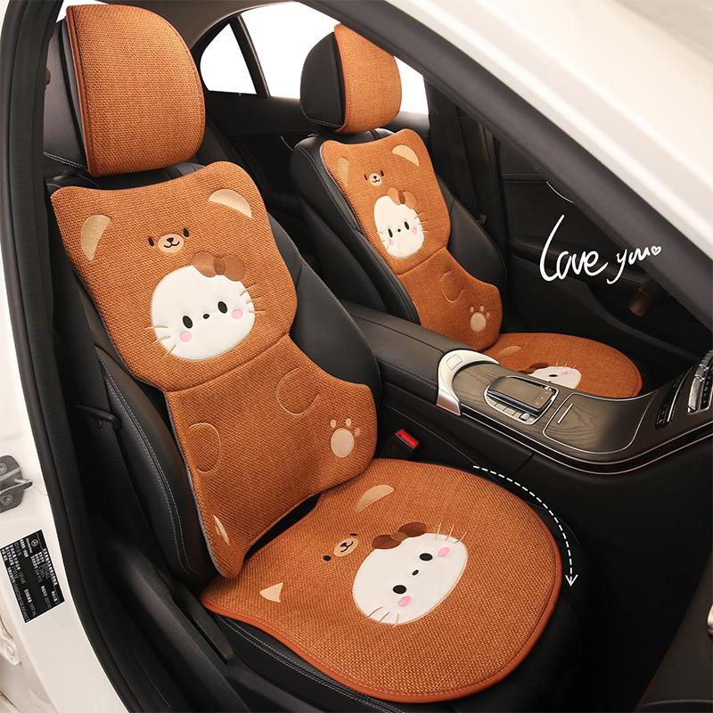 Universal Cotton Linen Cat Cartoon Car Seat Cushion for Women - Fits Volkswagen ID3