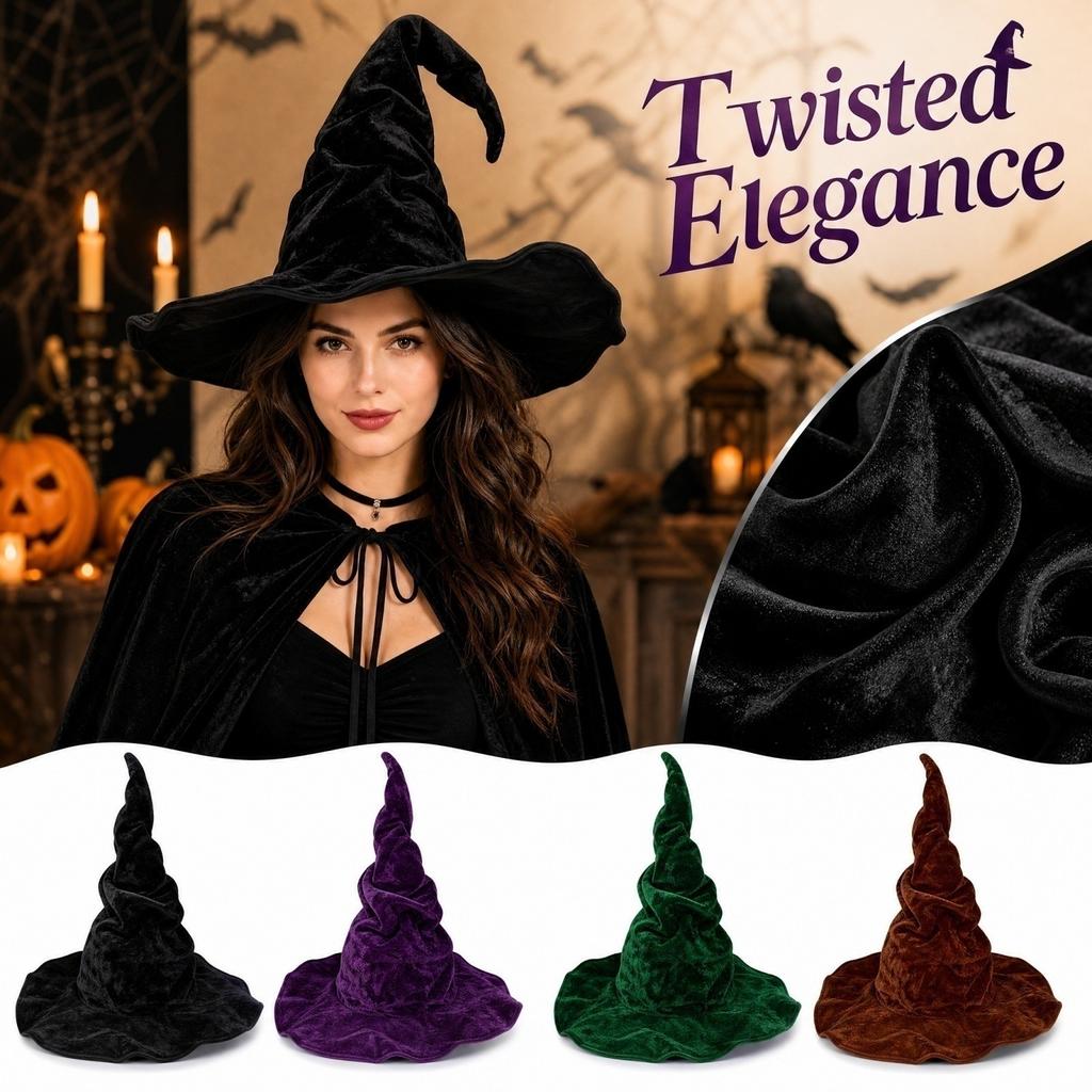 Witch Hat for Halloween with Crushed Velvet and Design