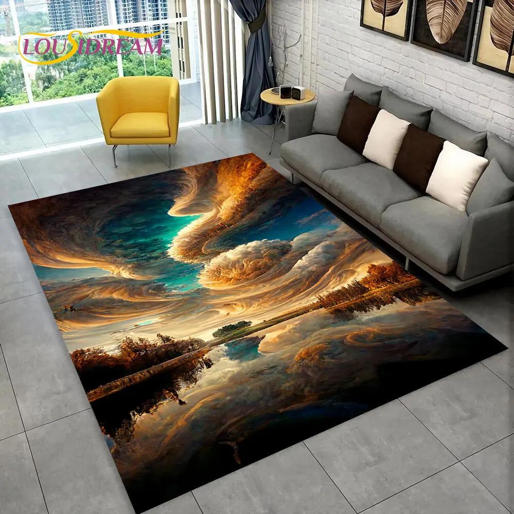 3D Natural ,Tornado, Cloud Twister Area Rug Large,Carpet Rug for Living Room Bedroom Sofa Doormat Decoration, Non-slip Floor Mat