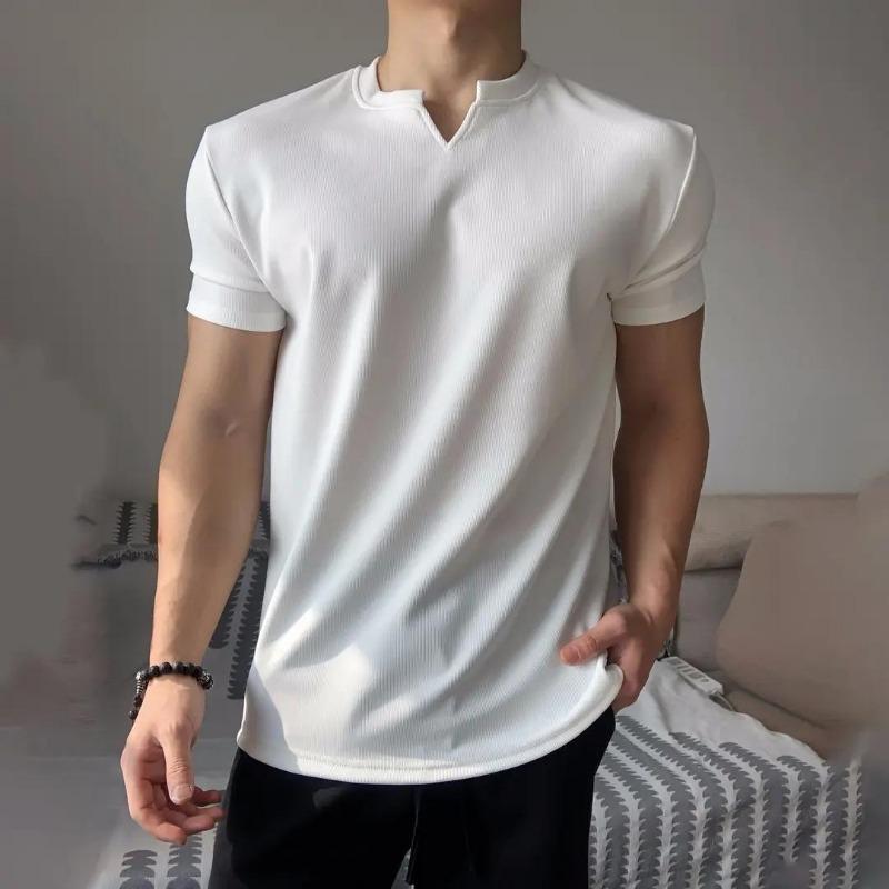 

Men s Black Ribbed Short Sleeve V-Neck Slim-Fit Casual Daily T-Shirt S білий