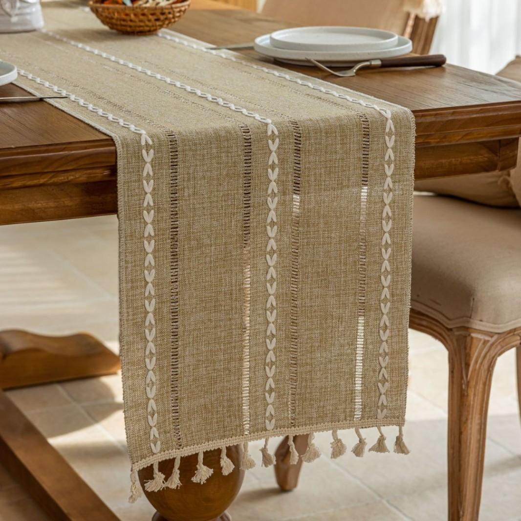 

Emanqiyun Table Runner - Modern Minimalist Solid Color Tea Tablecloth With Hollowed-out Tassels - Decoration For Coffee Tables One Size