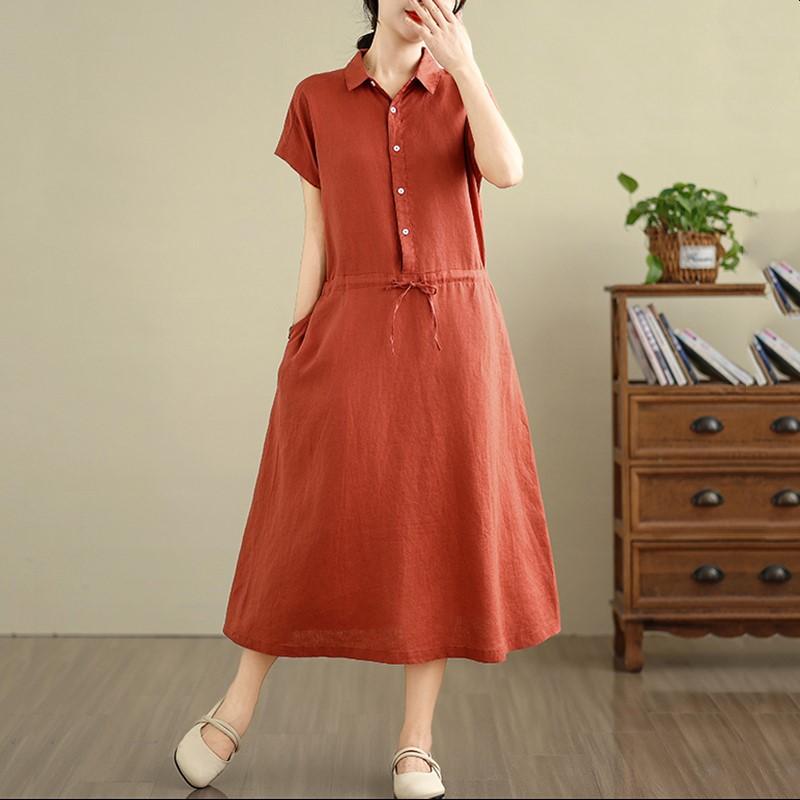 

Короткий рукав Плюс размер Хлопок лен винтажные новые платья для женщин повседневное свободное длинное летнее платье-рубашка XXL