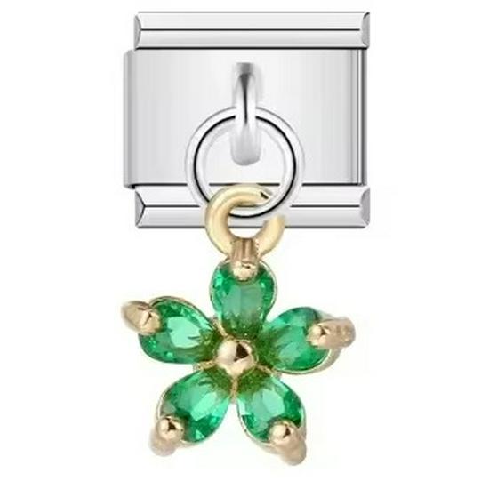 Five-Petal Flower Grass Pendant, Italian Charm, Stainless Steel Bracelet Jewelry