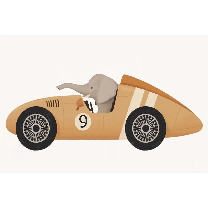 Animals On Cars Cartoon Posters Elephant Giraffe Raccoon Canvas Printing Wall Art Picture for Nursery Living Room Home Deco Gift