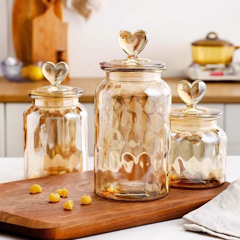 Transparent Glass Jars with Love Lid Home Kitchen Large Capacity Grain Storage Bottle Storage Jars for Grains Kimchi Kitchenware