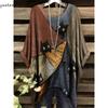 2025 Elegant Bohemian Women's T-Shirt Floral Butterfly Print Asymmetrical Hem Round Neck Versatile and Machine Washable Summer