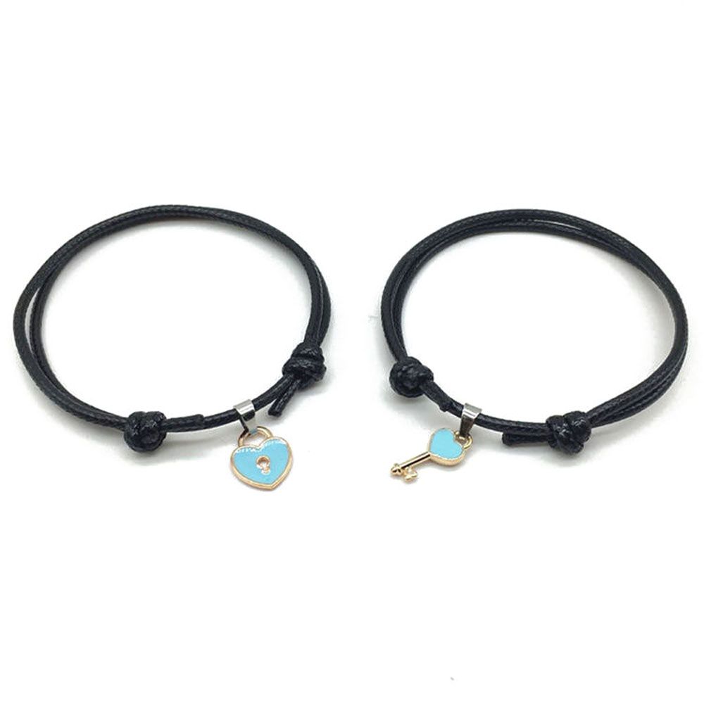 2PCs/lot Lock Charm Rope Adjustable String Key Heart Jewelry Bangles Bracelets Fashion Accessories