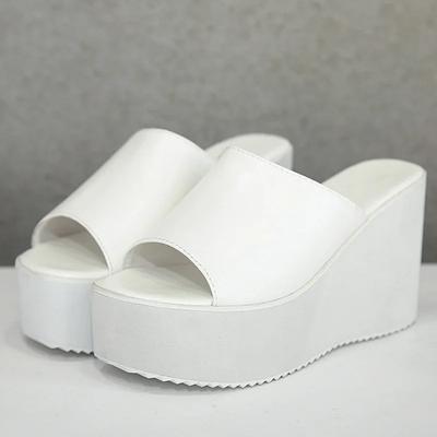 Slope Heel Slippers Women Outside Super High Heels Thick Soled Fish Mouth Sandals Height Increasing Fashionable Women's Slippers