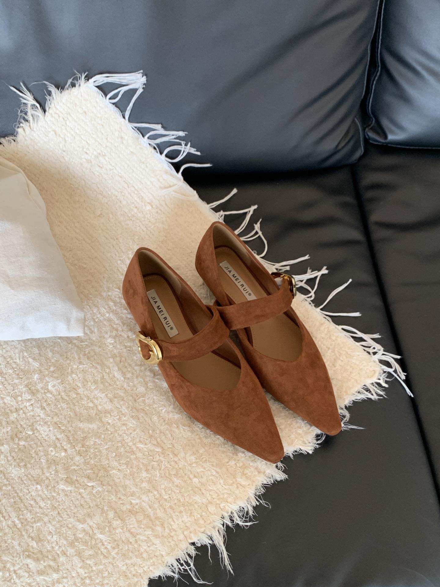 Women s Suede Pointed Toe Flat French Style Vintage Style Pumps - Fashionable Footwear 35