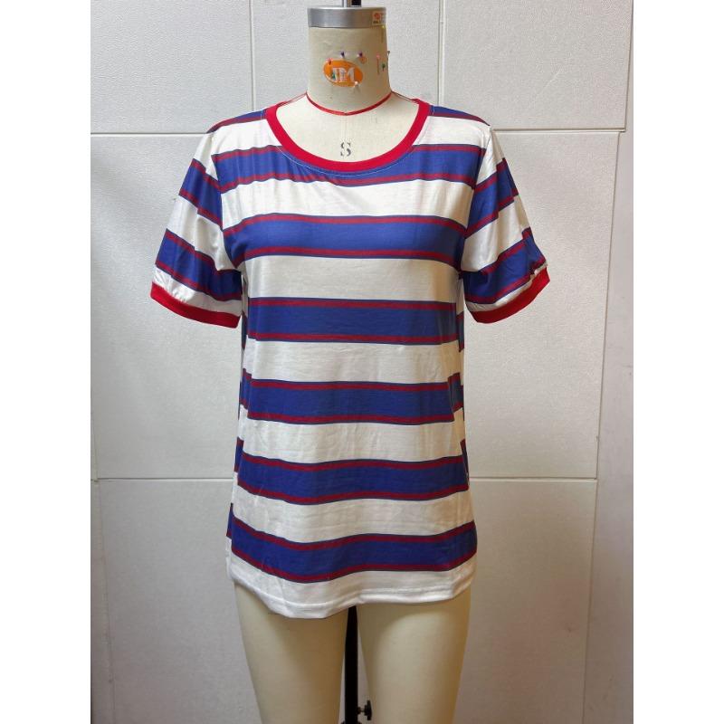 Loose and Versatile Round Neck Color Striped Women’s T-shirts