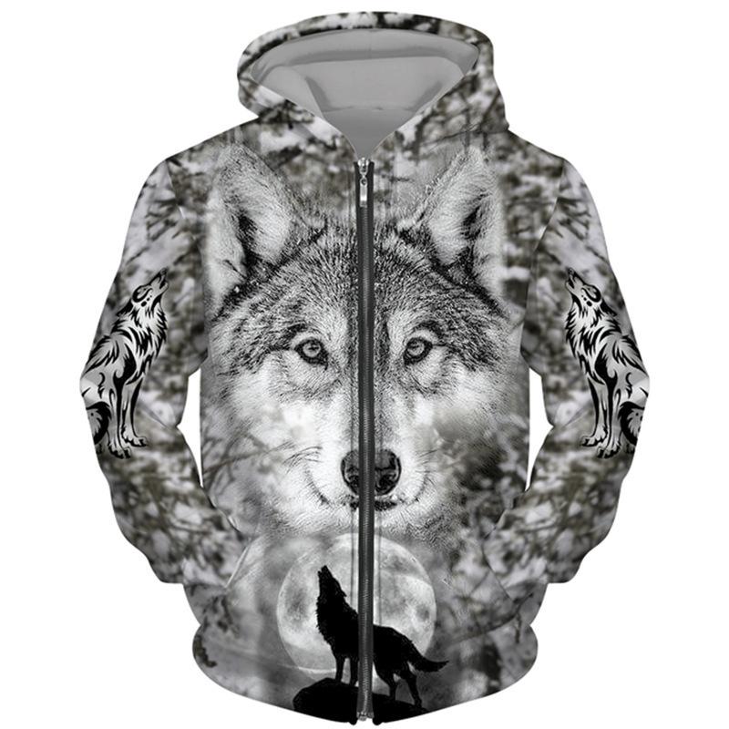 Spring Autumn 3D Wolf Series Printed Zipper Hoodie Men Women Couples Hoodie Hoodie Jacket Casual Fashion Jacket