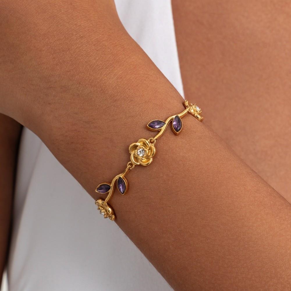 18K Gold Plated Stainless Steel Rose Bracelet Stackable Wrist Jewelry Stackable Layering Look