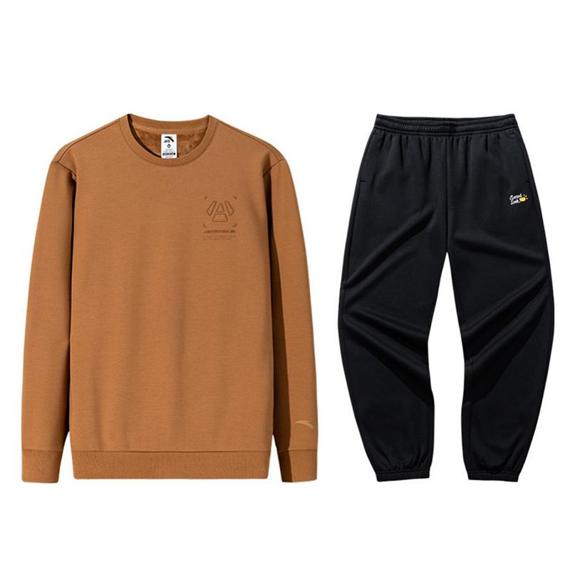 

Anta Solid Color Loose Fit Round Neck Warm Sweatshirt And Elastic Waist Long Pants Casual Sports Set 152447727N-2+972518301-3 XXXL