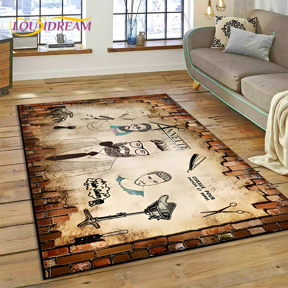 Fashion Barber Shop Logo Skull Vintage Rug Carpet for Living Room Bedroom Decor,Floor Mat Non-slip Decoration for Sofa Doormat