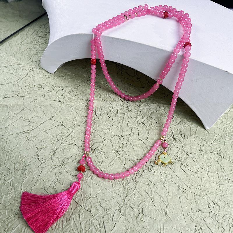Fresh Ancient-Style Peace Buckle Necklace,New Tassel Beaded Long Crossbody Chain,Retro Jewelry For Women, Daily Accessory