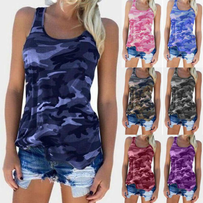 Stylish Women's Ladies Sleeveless Camo Vest Tops With Breathable Fabric For Summer