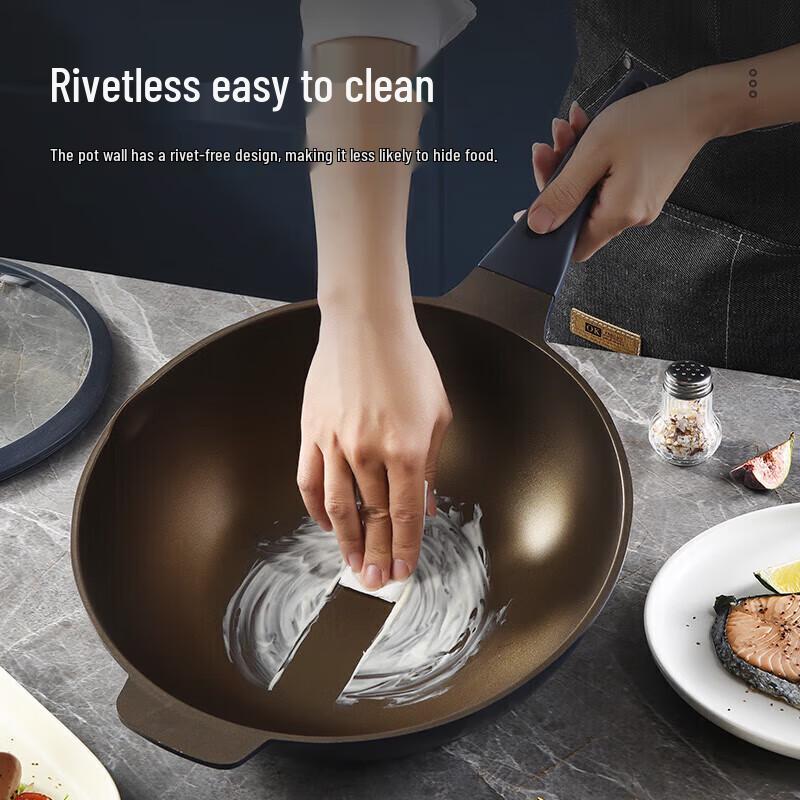 Meichu Qiaochu Serie 32 cm Blauer Mikrodruck Aluminium Antihaft-Wok