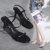 Fashion 2024 Summer Low Sandals Woman Leather Suit Female Beige Women’s Shoes High Heels Low-heeled Black Comfort New Stiletto Girls Fas