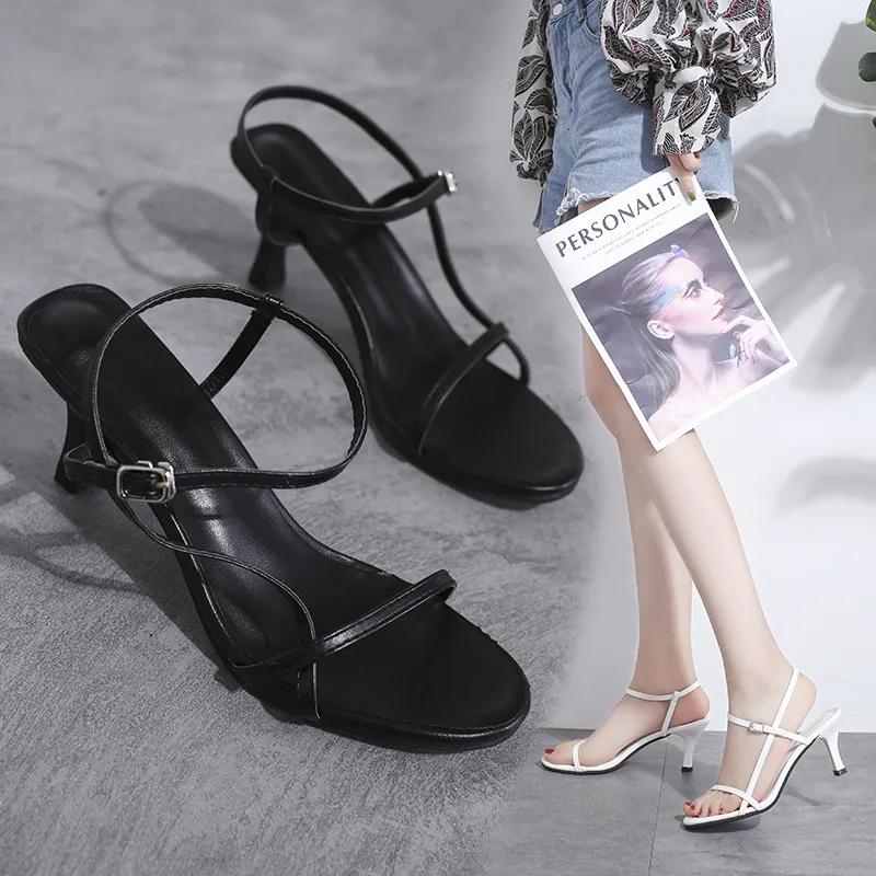 Fashion 2024 Summer Low Sandals Woman Leather Suit Female Beige Women’s Shoes High Heels Low-heeled Black Comfort New Stiletto Girls Fas