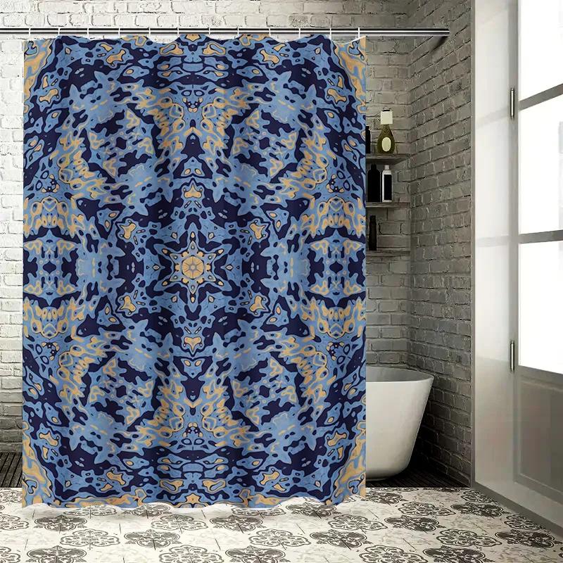 Blue Gold Bath Shower Curtain Fabric Print Home Decor Waterproof Modern Style Decorative Rainfall Pattern