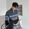 Men's Half-Zip Cross-Collar Striped Sweater - Trendy Korean Style for Autumn/Winter