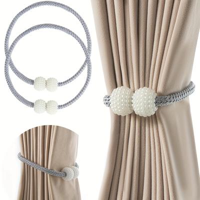 2pcs/Set Magnetic Curtain Tiebacks with Faux Pearl Accents - Classic Polyester Cord Hooks for Home Decor, Elegant Window Curtains for Living Room