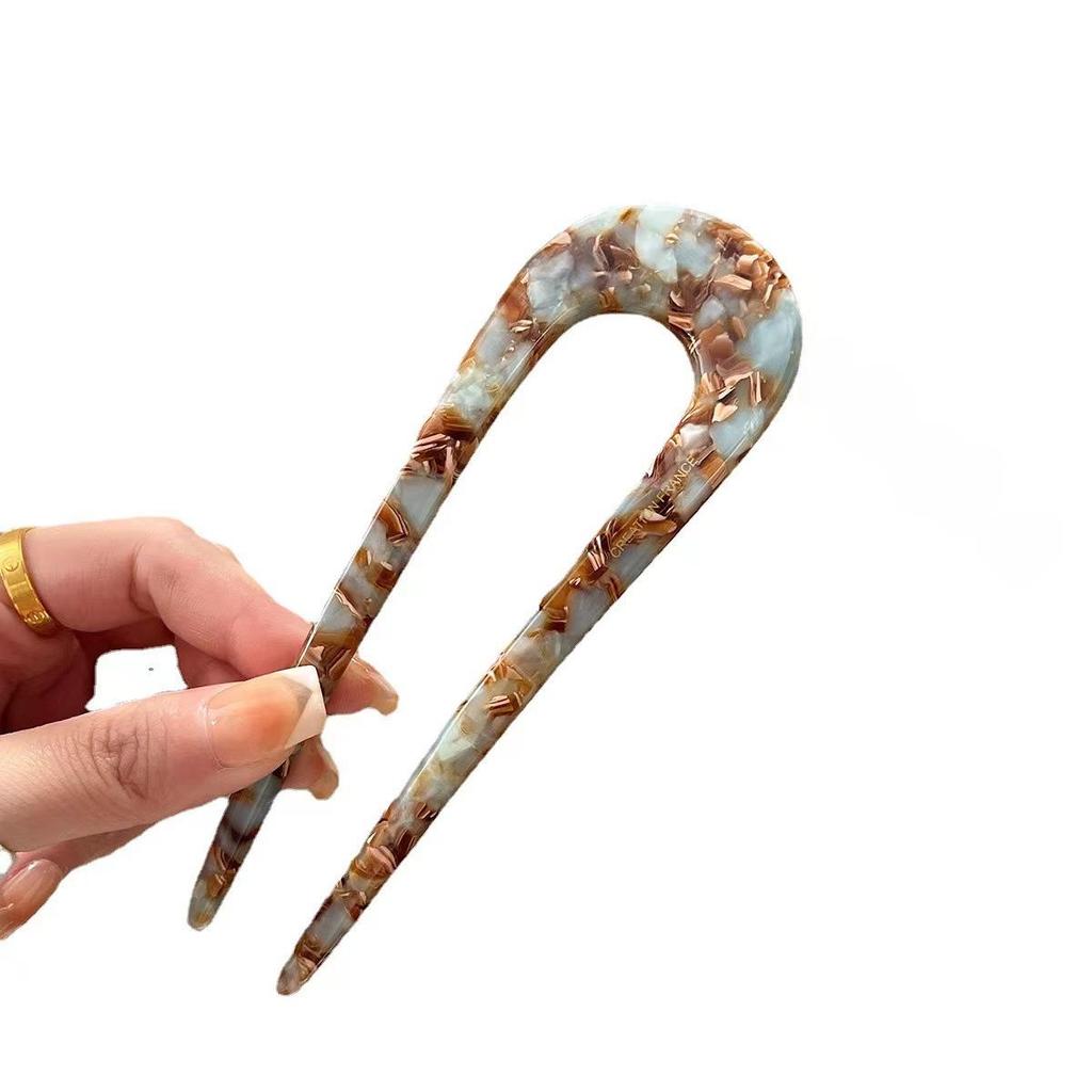 Women's U-Shaped Acetate Hairpin: Modern Chinese Style Bun Headwear