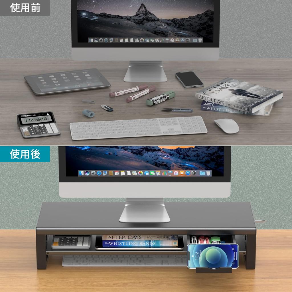 EAYHM Monitor Stand with Data Desktop Stand with Monitor Stand with Drawer and Smartphone 2 Tier Computer Suitable for Load Capacity 25kg USB2.0/3.0