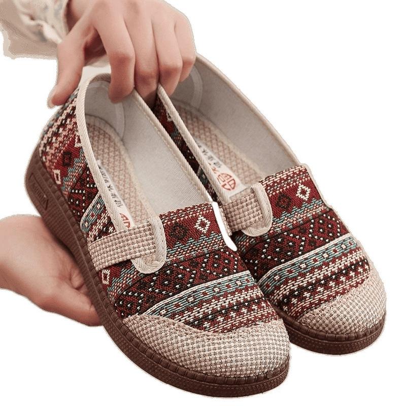Summer Old Beijing Cloth Shoes Women's Breathable Ethnic Wind Shallow Mouth Fisherman Shoes Soft Sole Non-slip One Pedal Comfortable Mother Shoes